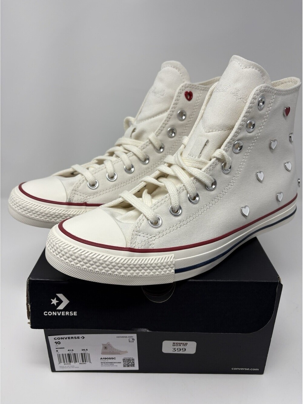 Converse Chuck Taylor All Star High Egret Hearts Valentine Studs Women NEW Sz 10